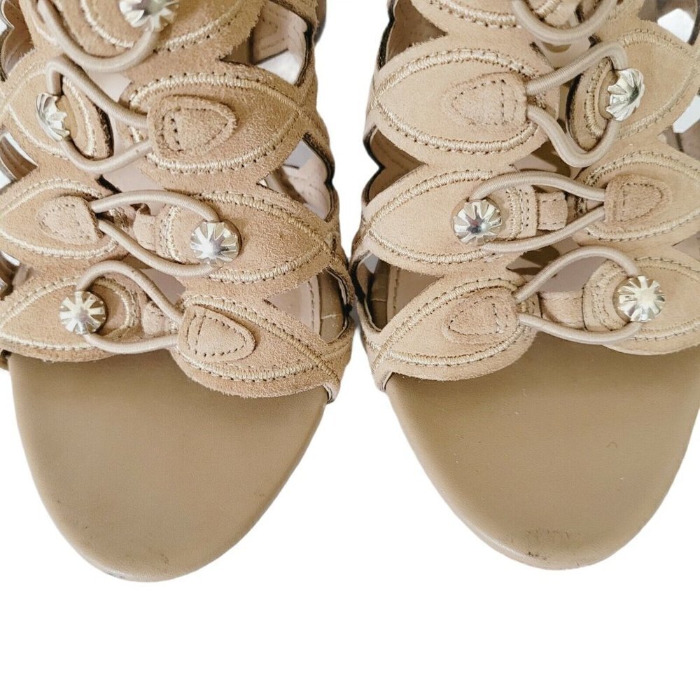 SAM EDELMAN Sz 8.5 Yeager Bootie Cage Leather Sandal Oatmeal Cutout Block Heel - Picture 4 of 9